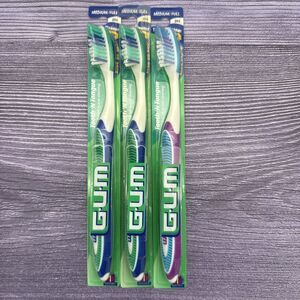 3 LOT GUM Sunstar Tooth 'N Tongue Toothbrush, Medium / Soft Bristles Full #396